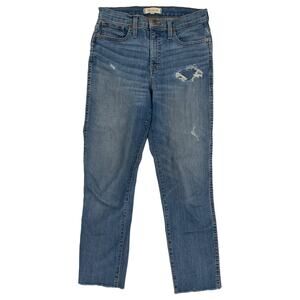 Madewell Distressed Straight Leg Raw Hem Denim Jeans Cropped Size 26